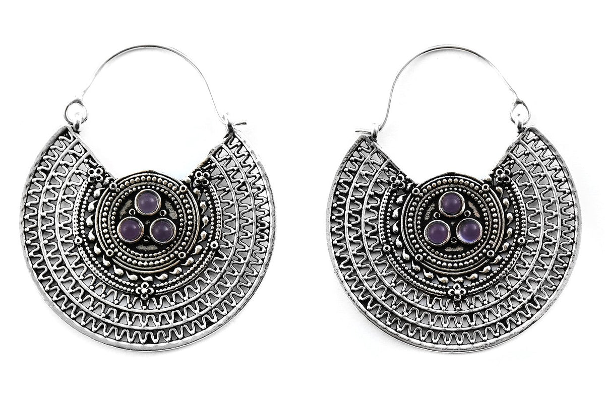 Silver Cryptic Amethyst Hoops #BE31 - Fux Jewellery