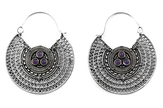 Silver Cryptic Amethyst Hoops #BE31 - Fux Jewellery