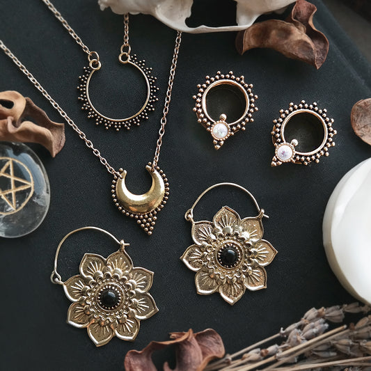 golden onyx Lotus Hoops #BE34 - Fux Jewellery