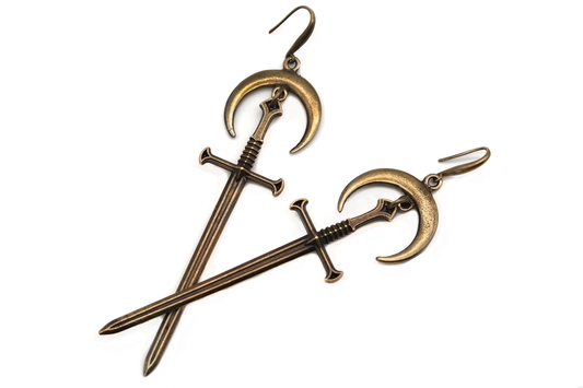 Bronze Moon & Sword Earrings #E07 - Fux Jewellery