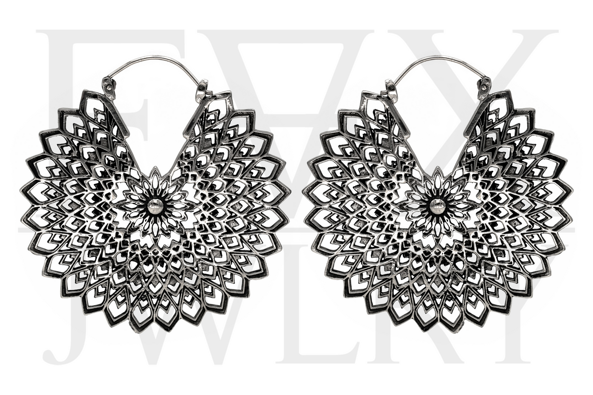 Large Silver Mandala Hoops