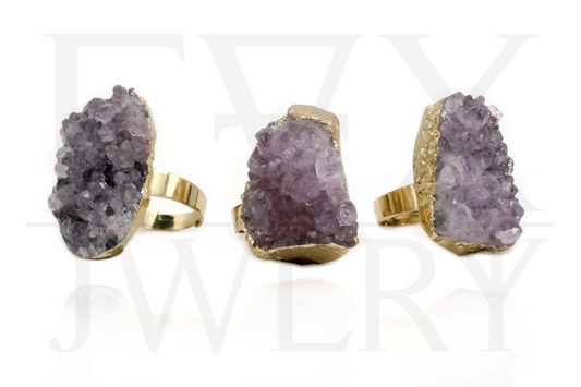 Golden Druzy Amethyst Ring