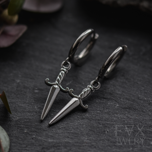 Silver Dagger Huggie Earrings