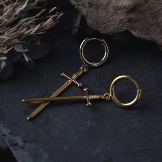 Golden Anduril Sword Huggie Earrings