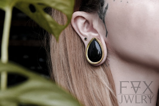 Golden Onyx Teardrop Plugs