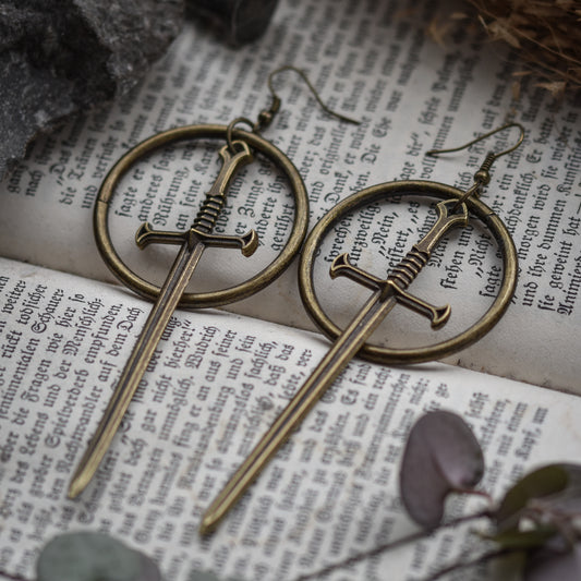 Large Bronze Sword Earrings