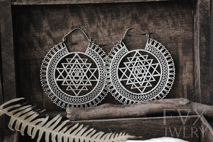 Large Silver Sri Yantra Hoops