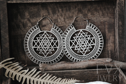 Large Silver Sri Yantra Hoops