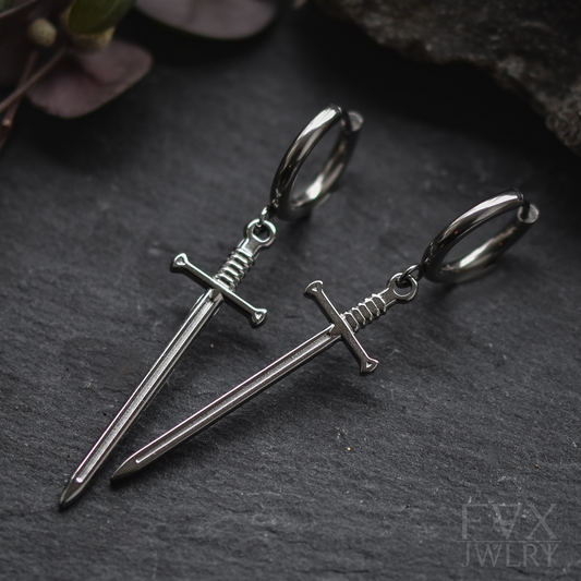 Silver Anduril Sword Huggie Earrings