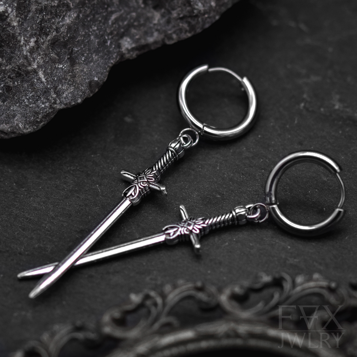 Silver Sword Earring Hoops