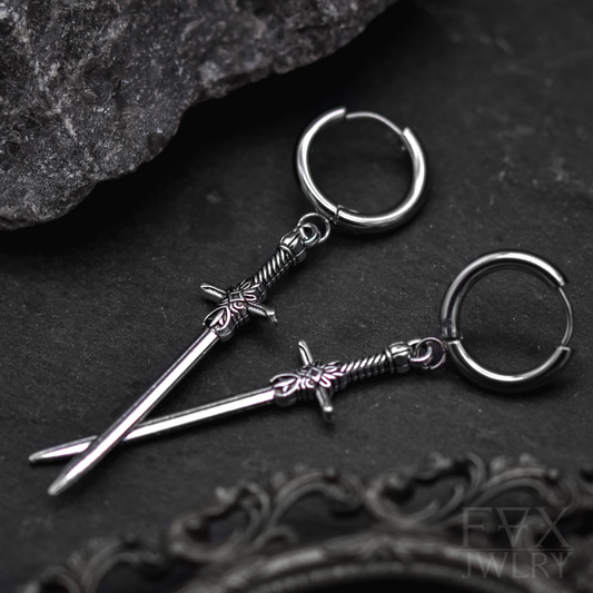 Silver Sword Earring Hoops