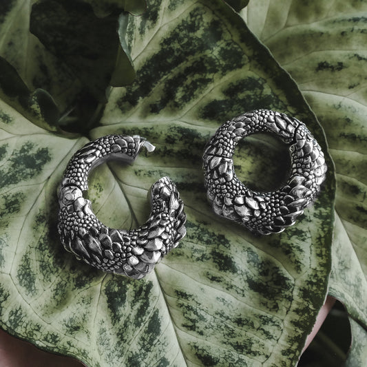 Silver Reptile Scale Ear Weights
