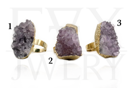 Golden Druzy Amethyst Ring
