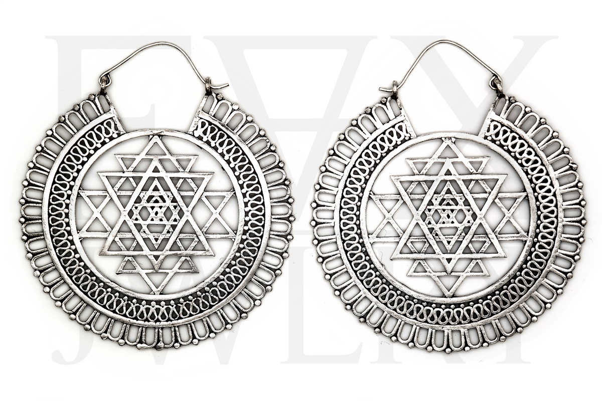 Large Silver Sri Yantra Hoops