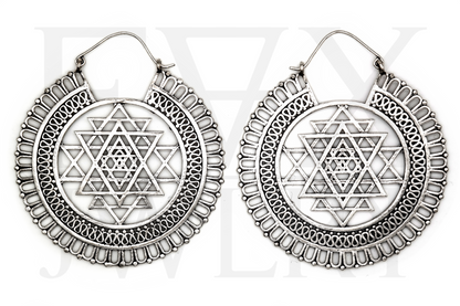 Large Silver Sri Yantra Hoops