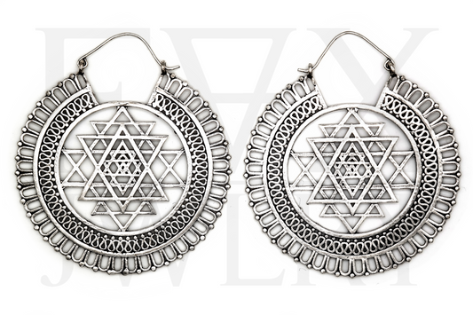 Large Silver Sri Yantra Hoops